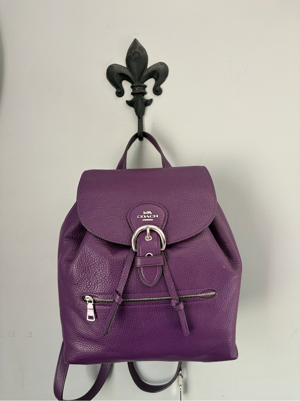 COACH Kleo Backpack Purple Pebble Leather/ Silver Hardware/ Adj Straps ~ C5648 - Picture 2 of 14